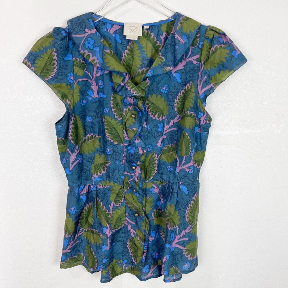 Anthropologie Vanessa Virginia Silk Button Down Blouse Floral 12